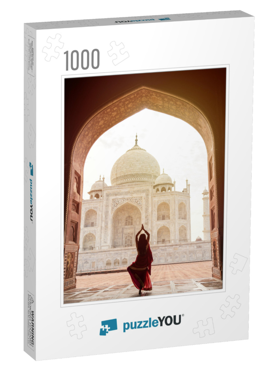 Indian Woman in Red Saree/Sari in the Taj Mahal, Agra, Ut... Jigsaw Puzzle with 1000 pieces