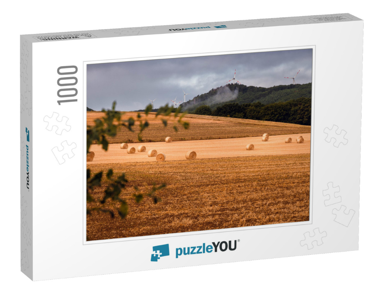 Landscape with Circular Straw Bales & Wind Turbines Under... Jigsaw Puzzle with 1000 pieces