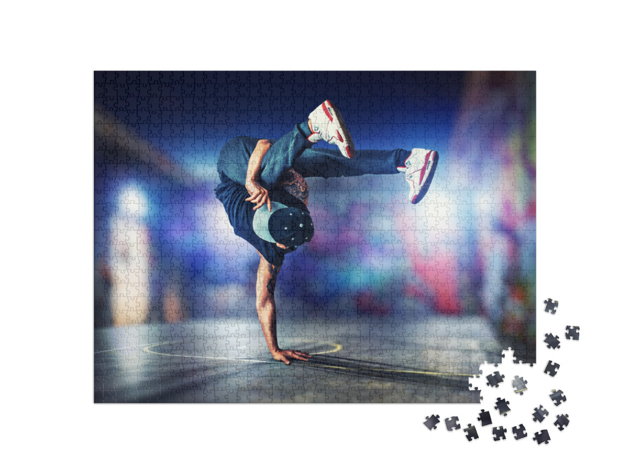 Young Man Break Dancing At Night on Urban Painted Walls B... Jigsaw Puzzle with 1000 pieces