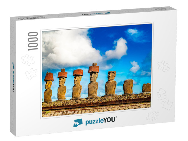 Moai At Ahu Nua Nua in Anakena Beach on Easter Island or... Jigsaw Puzzle with 1000 pieces