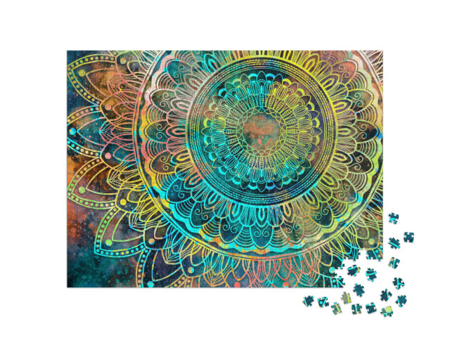 Abstract Mandala Graphic Design & Watercolor Digital Art... Jigsaw Puzzle with 1000 pieces