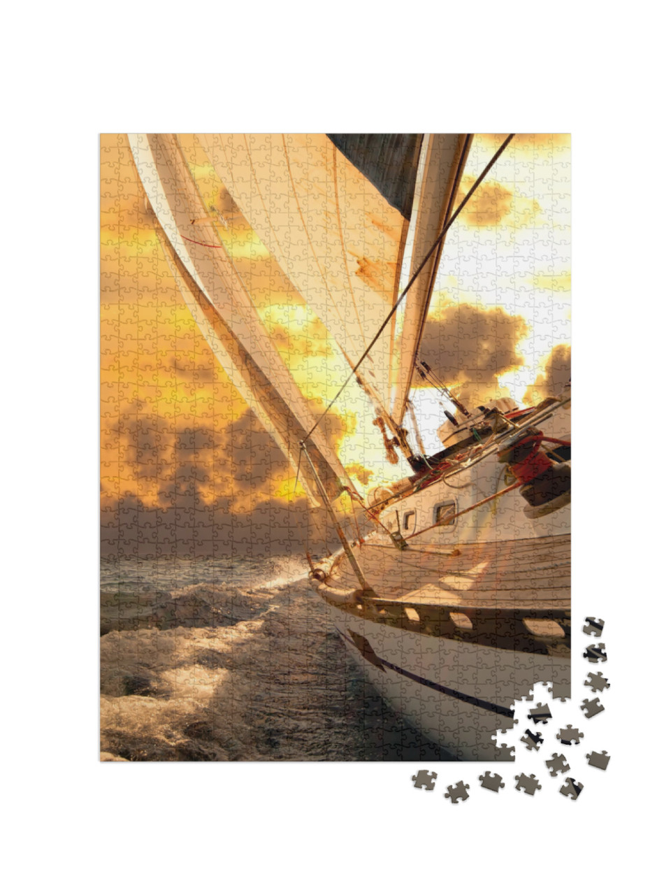 Sailboat Crop During the Regatta At Sunset Ocean... Jigsaw Puzzle with 1000 pieces