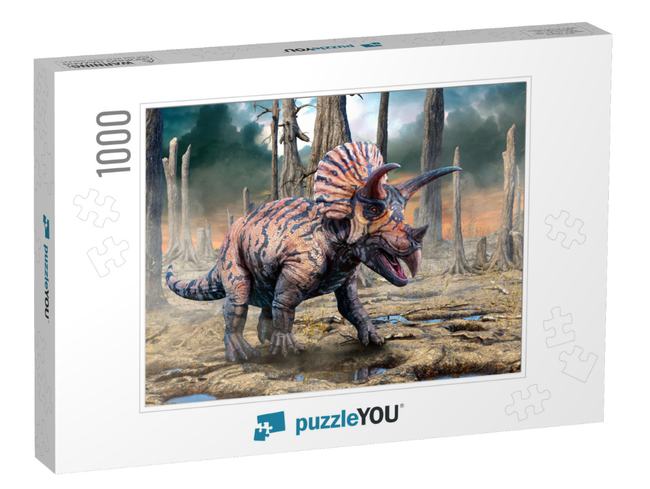 Triceratops from the Cretaceous Era Scene 3D Illustration... Jigsaw Puzzle with 1000 pieces