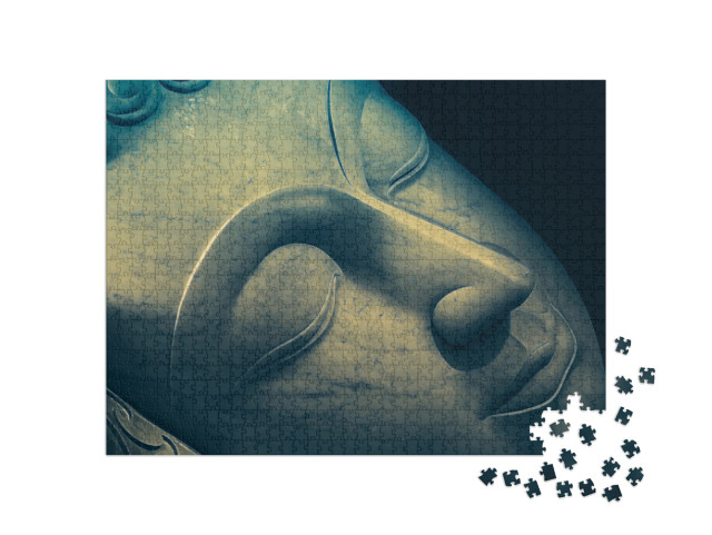 Close Up Beautiful Sleeping Buddha Face with Painting Art... Jigsaw Puzzle with 1000 pieces