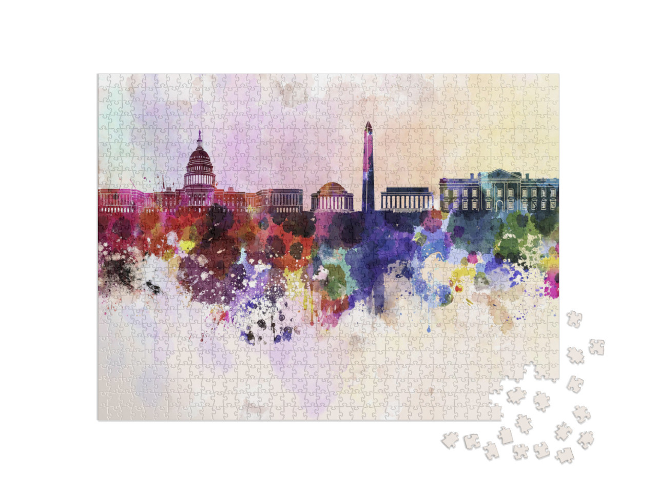 Washington Dc Skyline in Watercolor Background... Jigsaw Puzzle with 1000 pieces