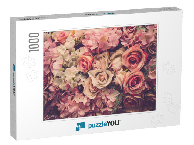 Pink Roses Background. Retro Filter... Jigsaw Puzzle with 1000 pieces