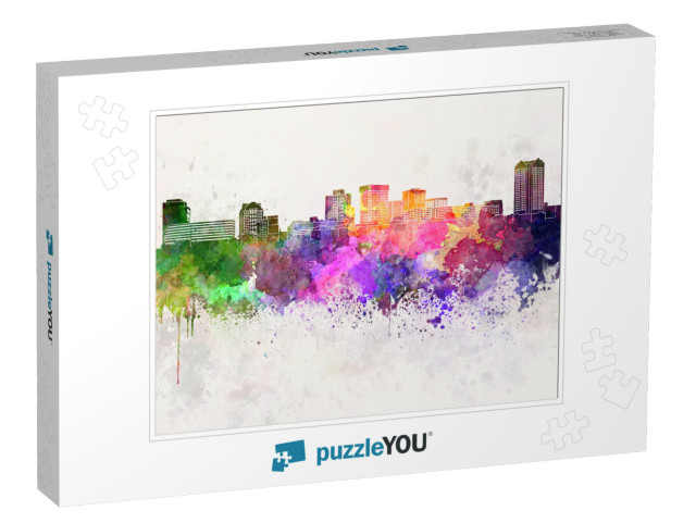 Norfolk Skyline in Watercolor Background... Jigsaw Puzzle