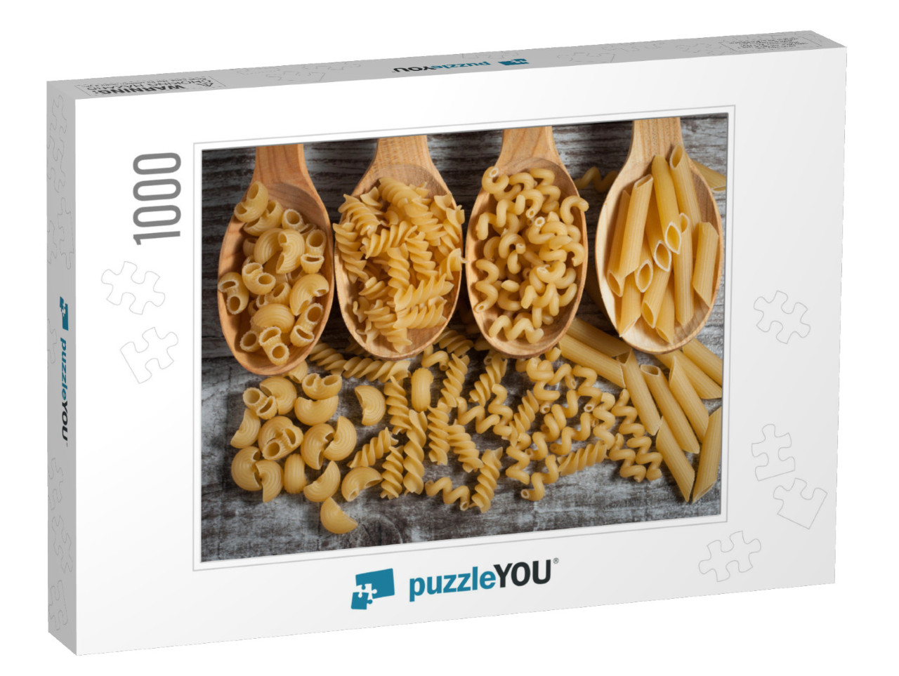 Various Mix of Pasta on Wooden Rustic Background, Sack &... Jigsaw Puzzle with 1000 pieces