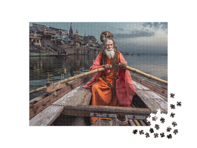 Portrait of Sadhu Baba Nondo Somendrah, Varanasi, India... Jigsaw Puzzle with 1000 pieces