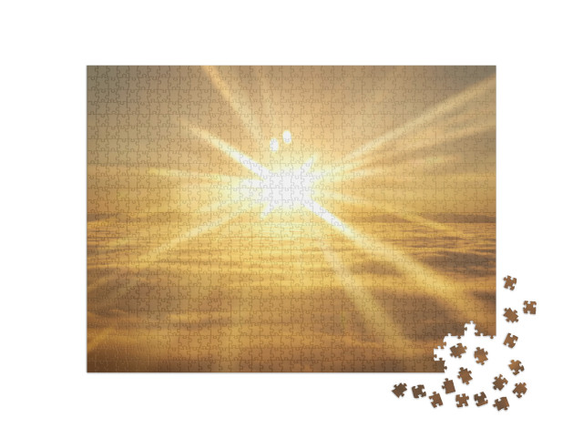 Amazing View from Plane on the Orange Sky, Sunset Sun & C... Jigsaw Puzzle with 1000 pieces