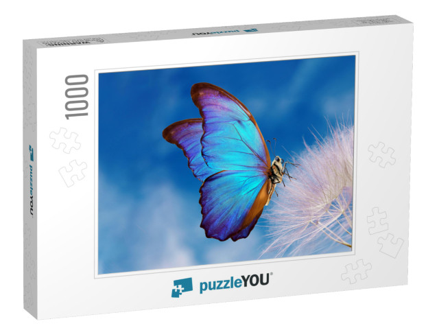 Natural Pastel Background. Morpho Butterfly & Dandelion... Jigsaw Puzzle with 1000 pieces