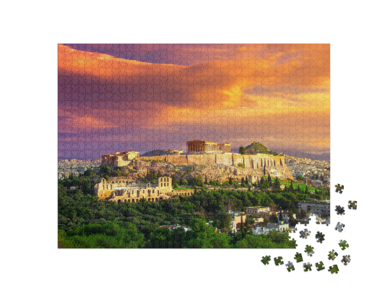 Acropolis with Parthenon. View Through a Frame with Green... Jigsaw Puzzle with 1000 pieces