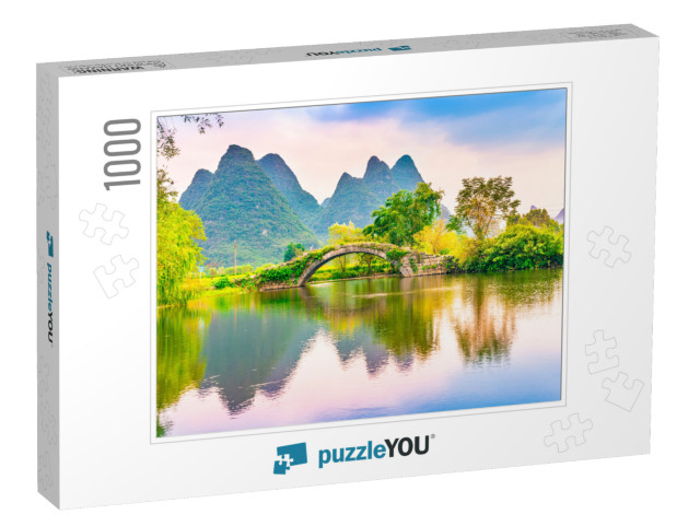 Landscape of Guilin, Ancient Bridge & Karst Mountains. Lo... Jigsaw Puzzle with 1000 pieces