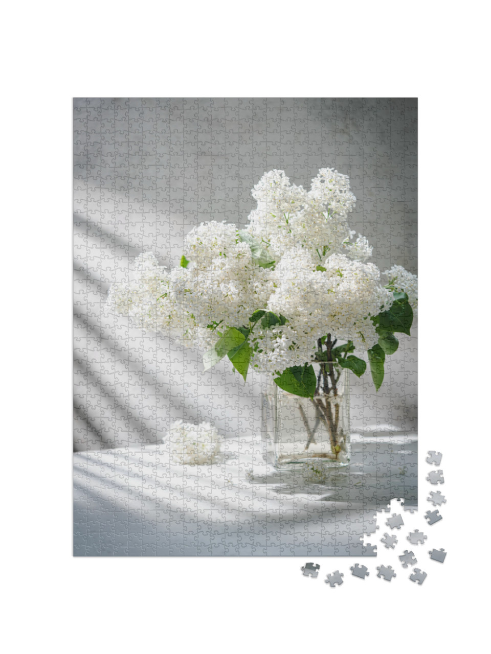 White Lilac Flowers Bouquet in a Jug Against a White Back... Jigsaw Puzzle with 1000 pieces