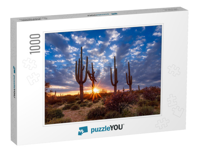 Arizona Desert Landscape with Saguaro Cactus At Sunset... Jigsaw Puzzle with 1000 pieces