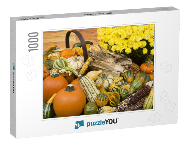 Autumn Pumpkins & Flowers Photo Collage Jigsaw Puzzle with 1000 pieces