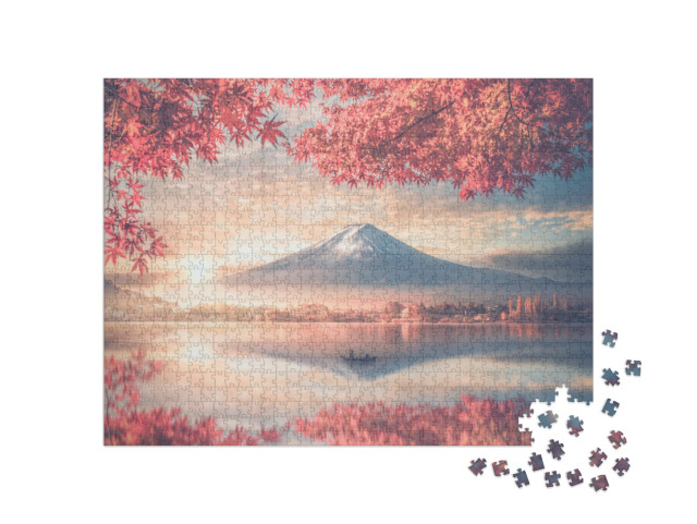 Colorful Autumn Season & Mountain Fuji with Morning Fog &... Jigsaw Puzzle with 1000 pieces