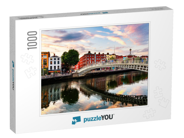 Dublin, Ireland. Night View of Famous Illuminated Ha Penn... Jigsaw Puzzle with 1000 pieces