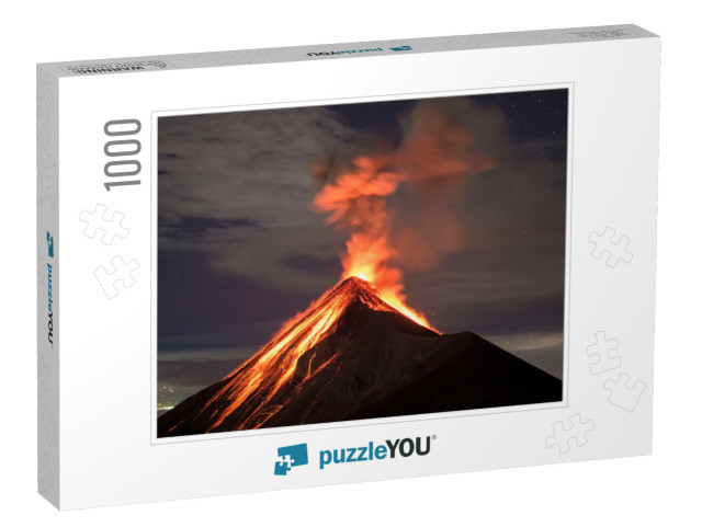 Lava Going Down the Volcano Fuego in Antigua, Guatemala... Jigsaw Puzzle with 1000 pieces