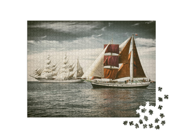 Sailing Ships Under Sail. Toned Image & Blur. Retro Style... Jigsaw Puzzle with 1000 pieces