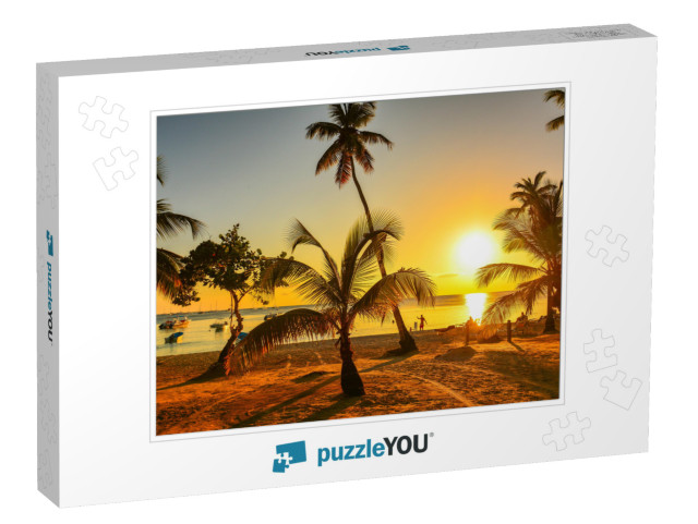 Sunset on the Beach of Caribbean Sea, Dominican Republic... Jigsaw Puzzle