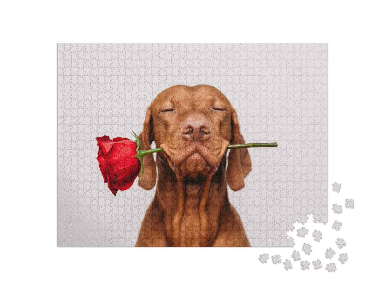 Charming Red-Haired Vizsla Dog with Eyes Closed Ho... Jigsaw Puzzle with 1000 pieces