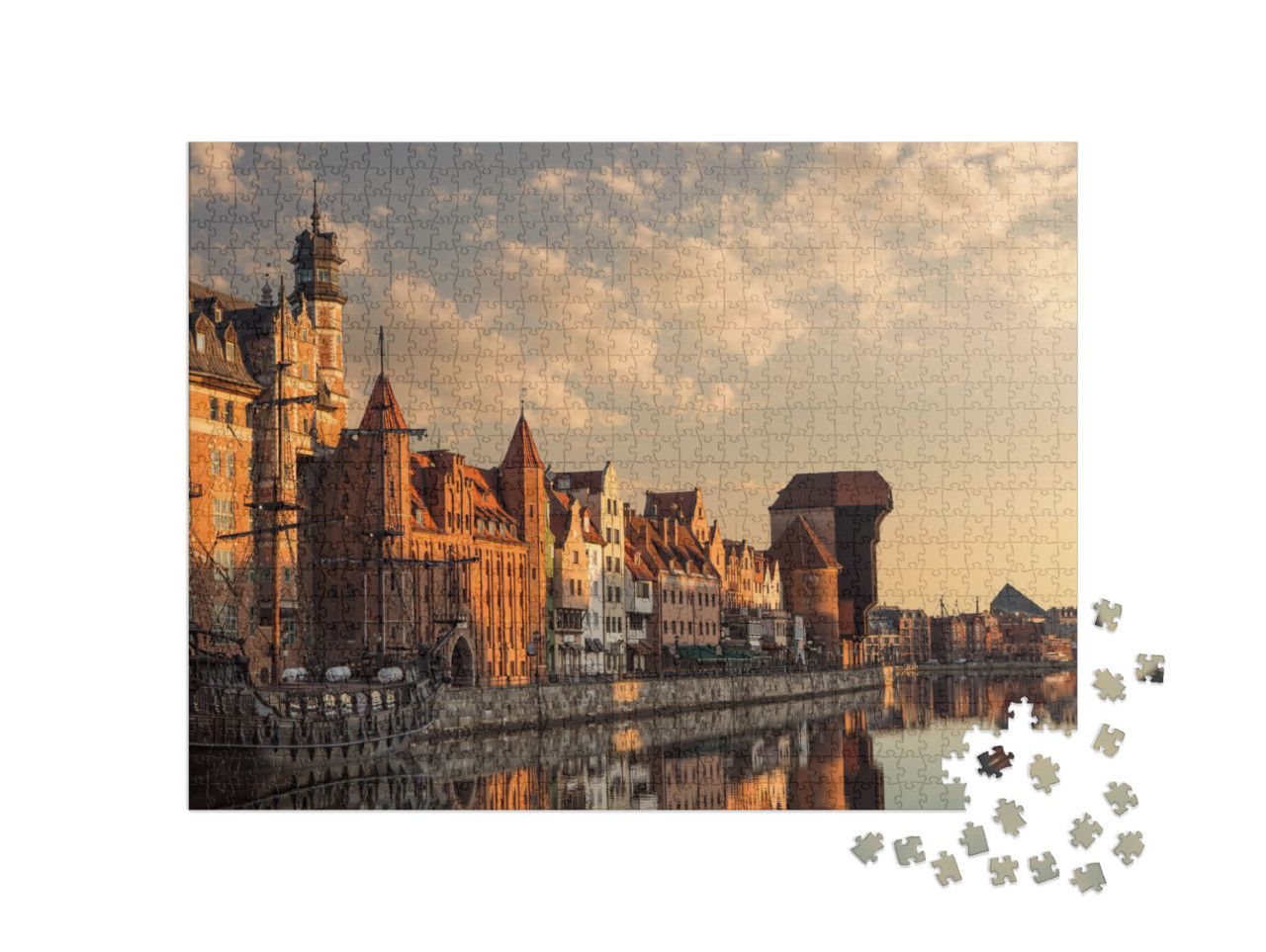 Calm, Empty Gdansk Old Town Harbor At the Sunrise... Jigsaw Puzzle with 1000 pieces