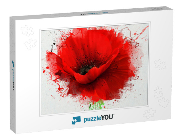 Beautiful Red Poppy, Closeup on a White Background, with... Jigsaw Puzzle