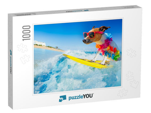 Jack Russell Dog Surfing on a Wave, on Ocean Sea on Summe... Jigsaw Puzzle with 1000 pieces