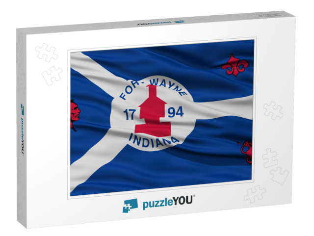 Closeup of Fort Wayne City Flag, Waving in the Wind, Indi... Jigsaw Puzzle