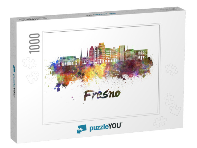 Fresno Skyline in Watercolor Splatters with Clipping Path... Jigsaw Puzzle with 1000 pieces