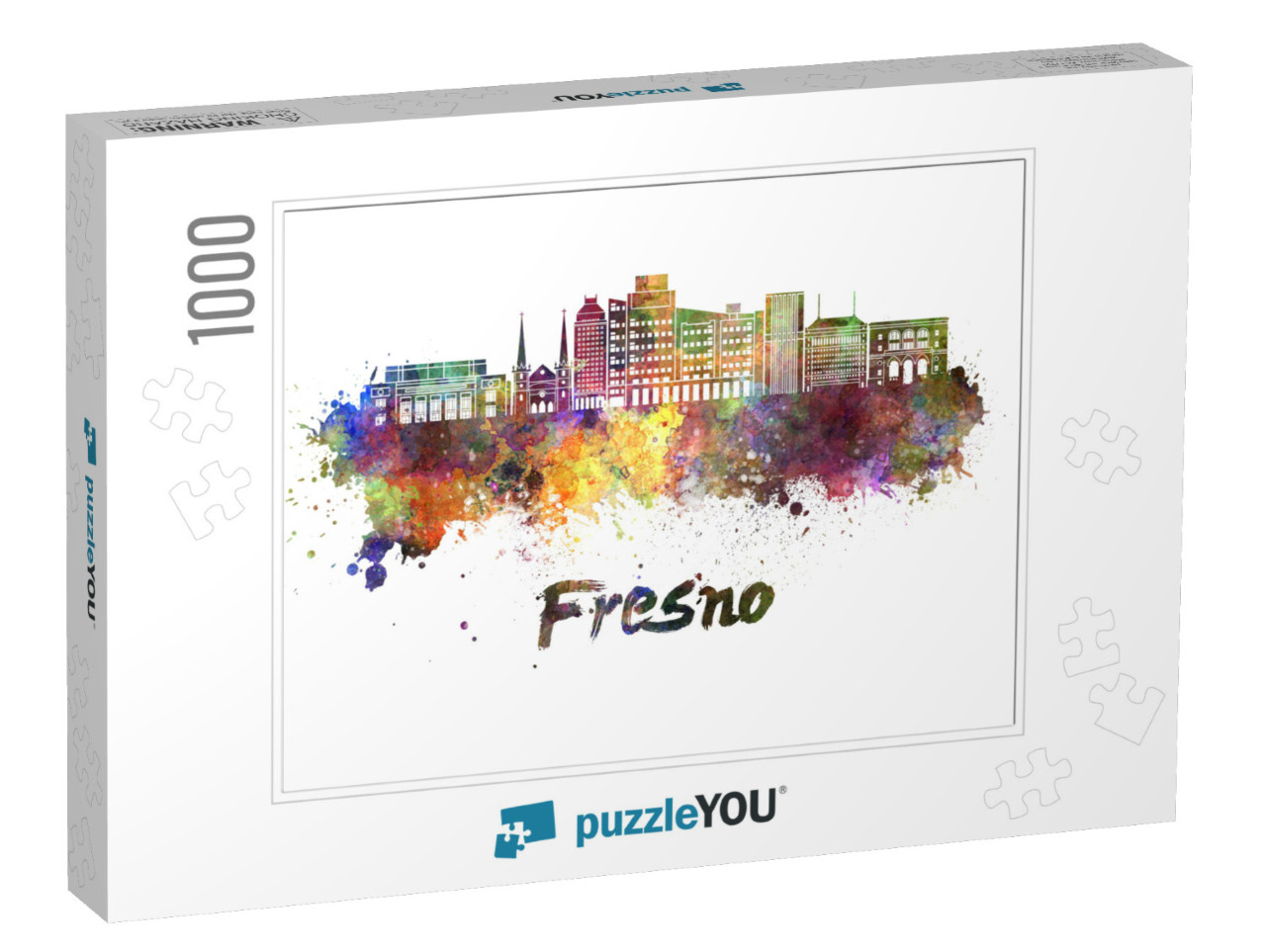 Fresno Skyline in Watercolor Splatters with Clipping Path... Jigsaw Puzzle with 1000 pieces