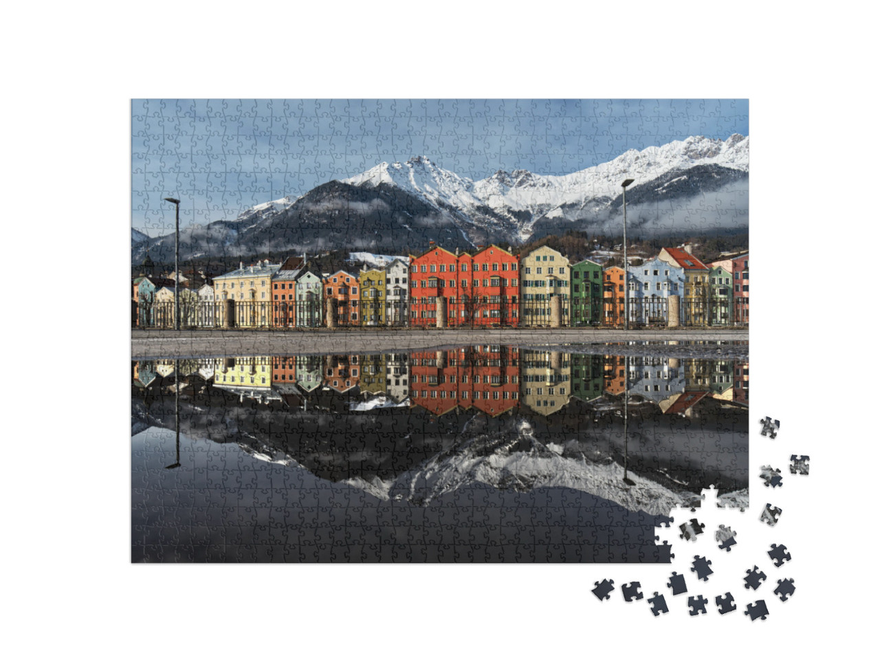 Water Reflection of the Distinctive Colored House Fronts... Jigsaw Puzzle with 1000 pieces