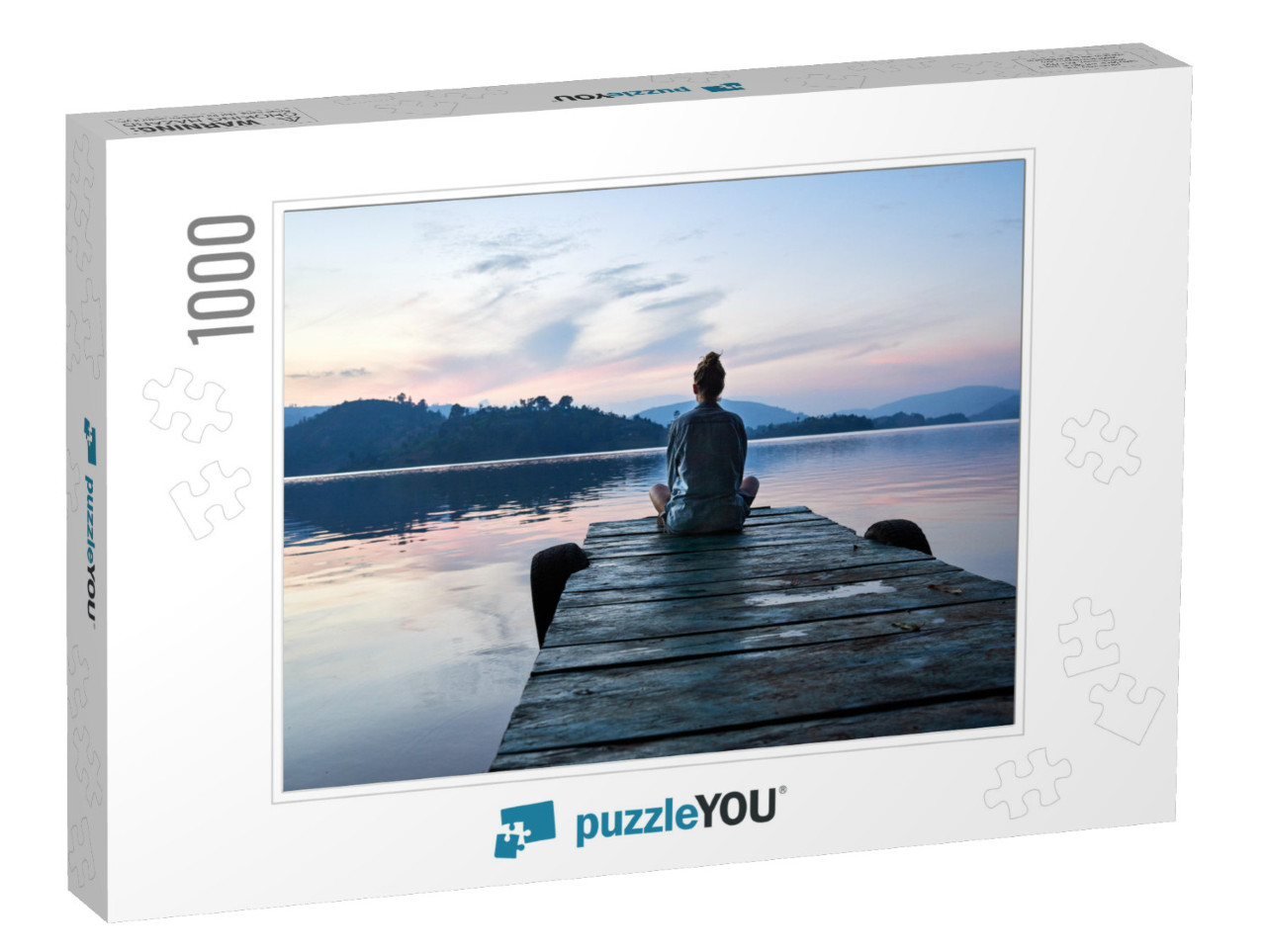 Peaceful Lifestyle Shot of Woman Sitting on Dock At Sunse... Jigsaw Puzzle with 1000 pieces