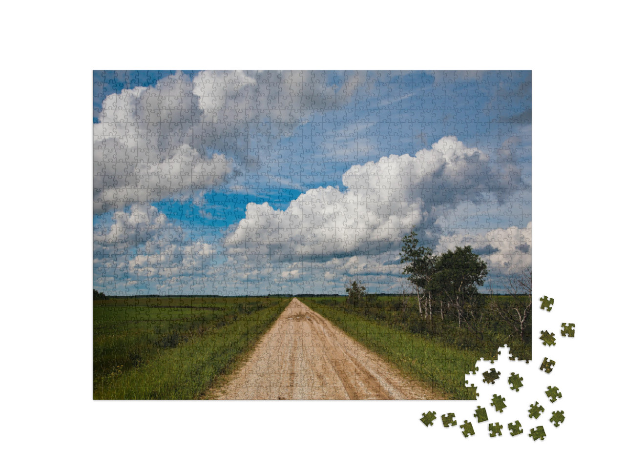 A Country Road in Rural North Dakota, with Large Puffy Wh... Jigsaw Puzzle with 1000 pieces