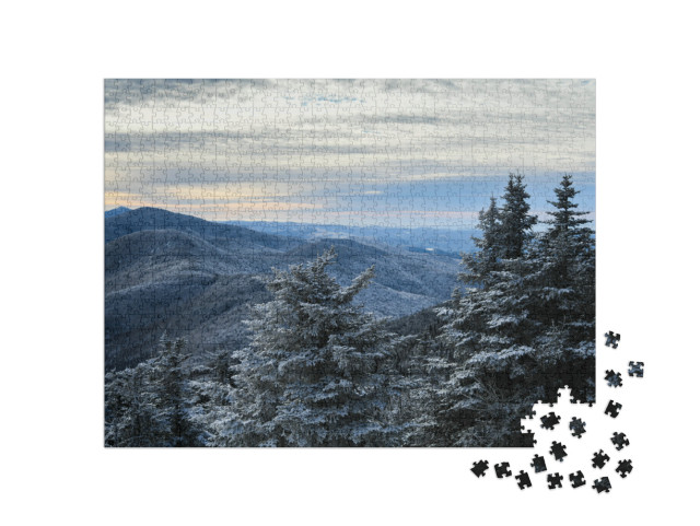 Scenic Winter Mountains Landscape. Pine Trees Covered wit... Jigsaw Puzzle with 1000 pieces