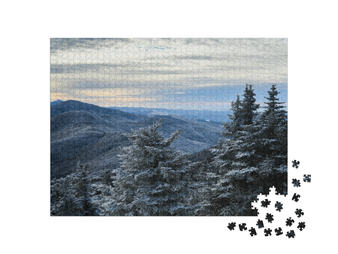 Scenic Winter Mountains Landscape. Pine Trees Covered wit... Jigsaw Puzzle with 1000 pieces