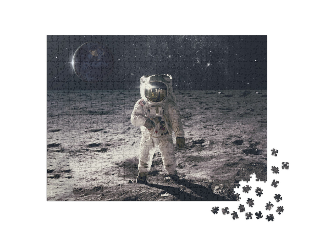 Astronaut on Rock Surface with Space Background. Elements... Jigsaw Puzzle with 1000 pieces