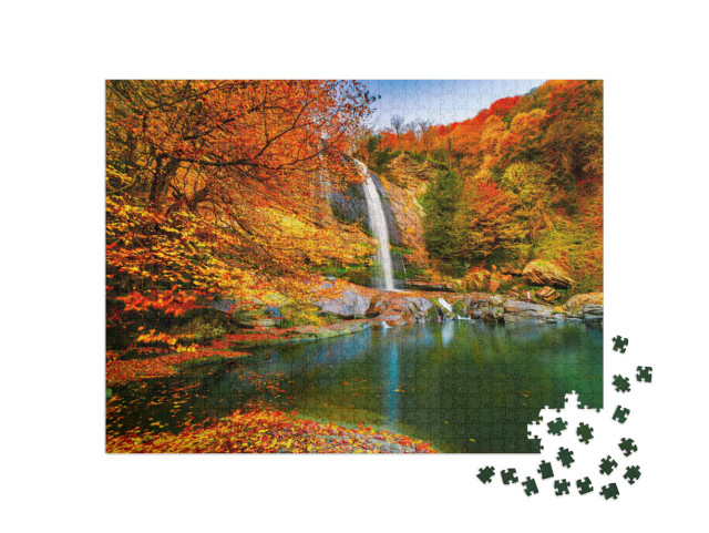 View of the Waterfall in Autumn. Waterfall in Autumn Colo... Jigsaw Puzzle with 1000 pieces