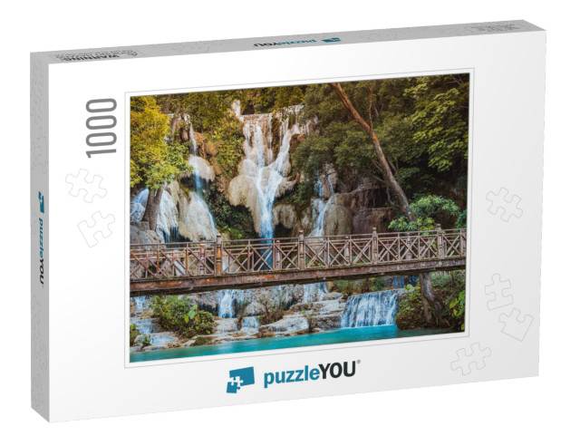 Travel, Holiday, Vacation, Sightseeing Concept - Kuang Si... Jigsaw Puzzle with 1000 pieces