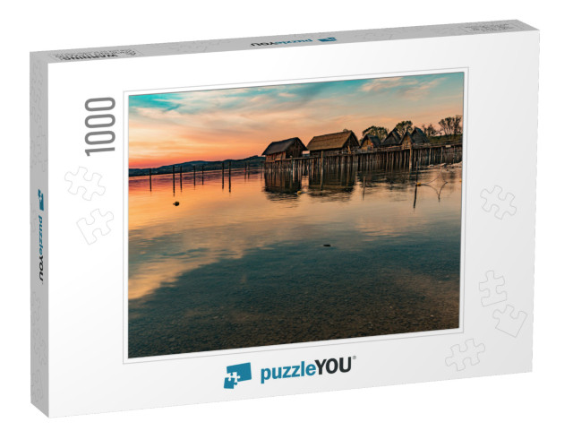 Colorful Sunset At Lake Dwellings of the Stone & Bronze A... Jigsaw Puzzle with 1000 pieces