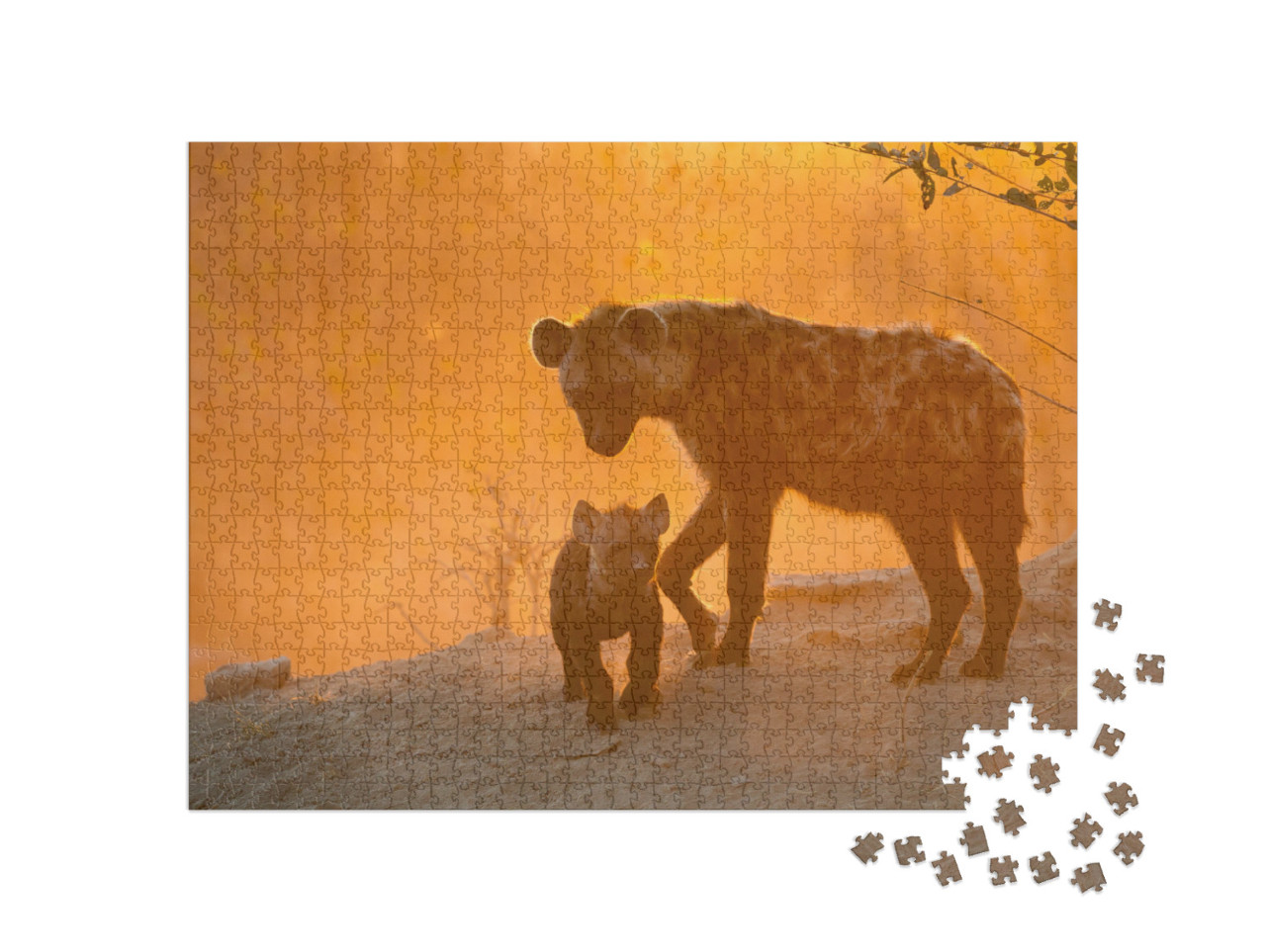 Adult Hyena & Cubs At Den... Jigsaw Puzzle with 1000 pieces