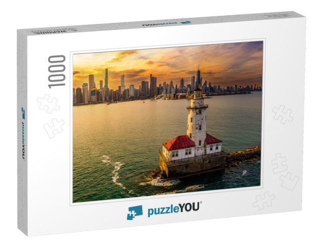 Chicago Harbor Light House Sunset... Jigsaw Puzzle with 1000 pieces