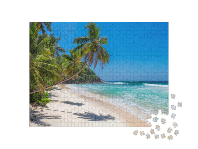 Sunny Beach with Palm Trees & Turquoise Sea in Jamaica Ca... Jigsaw Puzzle with 1000 pieces