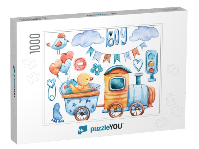 Watercolor R Kids Collection. Its a Boy Set. Cute C... Jigsaw Puzzle with 1000 pieces