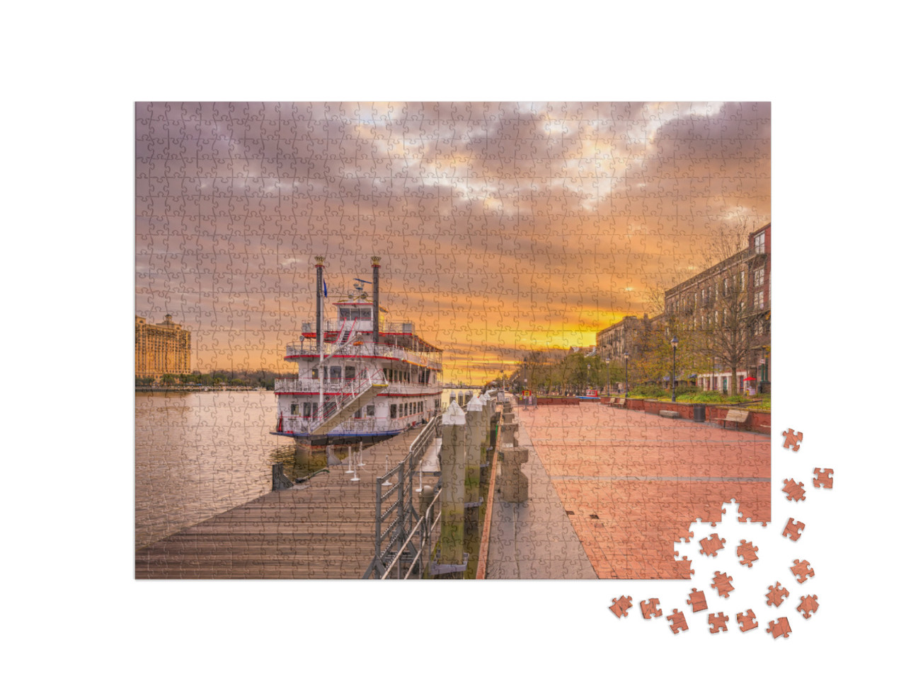 Savannah, Georgia, USA Riverfront Promenade At Sunrise... Jigsaw Puzzle with 1000 pieces