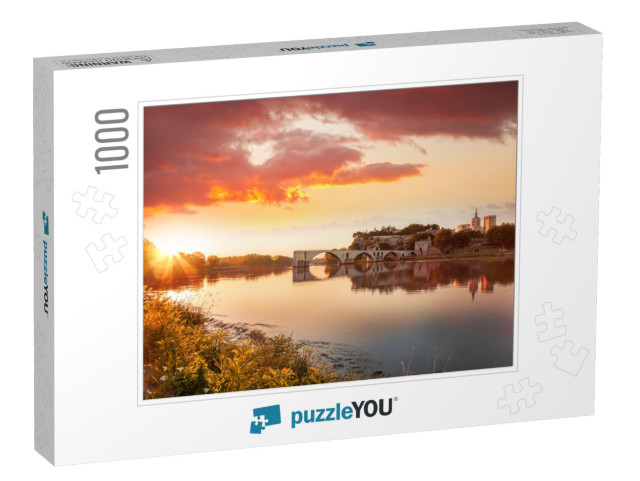 Avignon Old Bridge Against Colorful Sunset in Provence, F... Jigsaw Puzzle with 1000 pieces