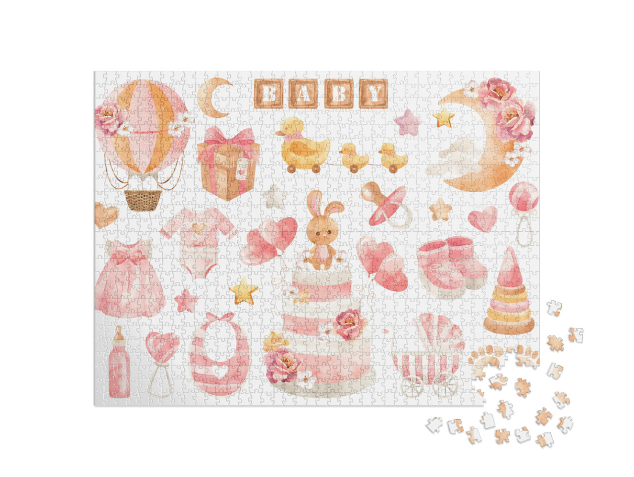 Set of Watercolor Elements for a Little Girl... Jigsaw Puzzle with 1000 pieces