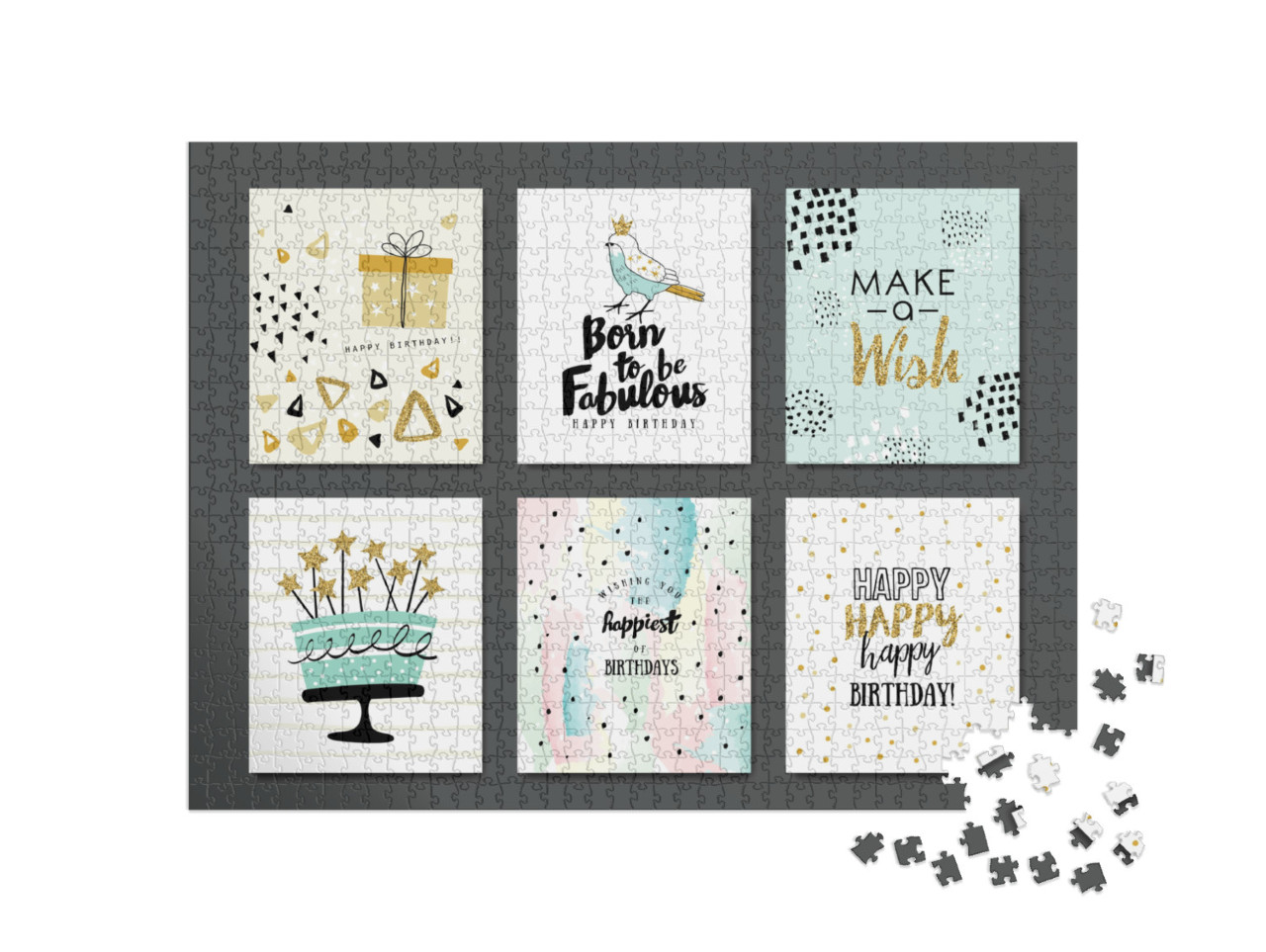 Set of Birthday Greeting Cards Design... Jigsaw Puzzle with 1000 pieces