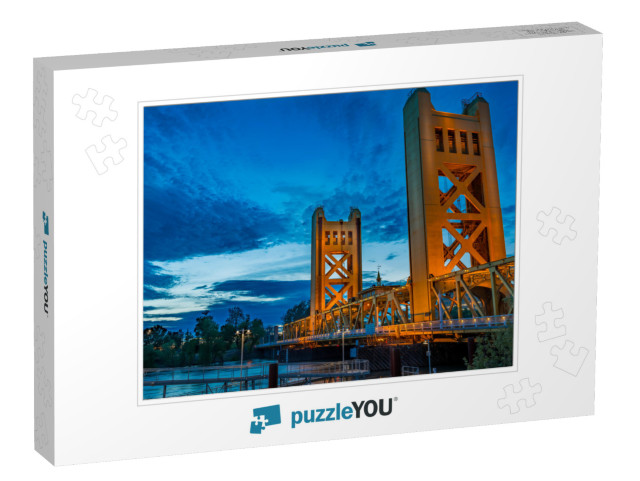 Sacramento Tower Bridge At Blue Hour on a Cold Evening... Jigsaw Puzzle